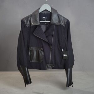 DKNY Black Jacket with Faux Leather Trim
